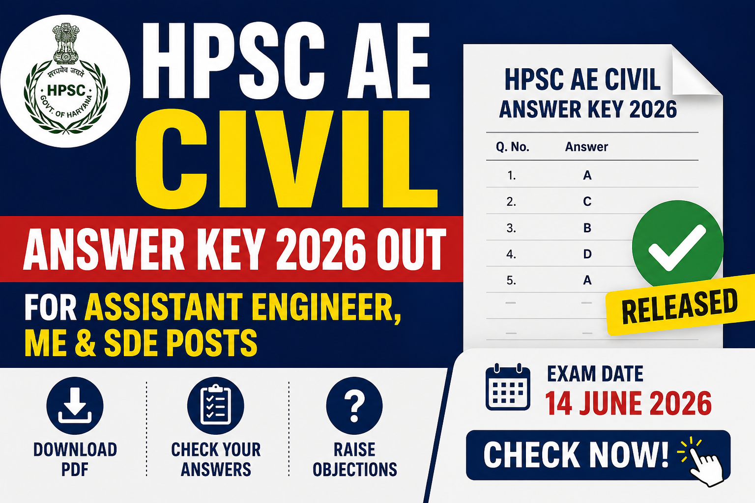 HPSC AE Civil Answer Key 2026 OUT for Assistant Engineer, ME & SDE Posts