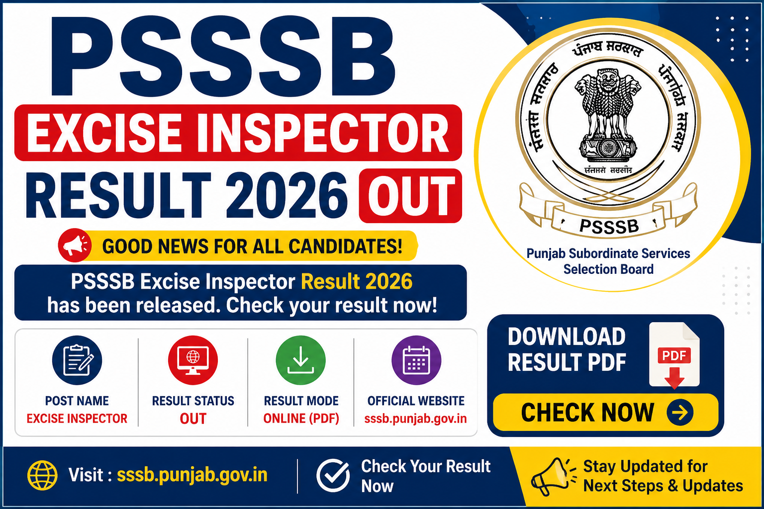 PSSSB Excise Inspector Result 2026 Out, Download Result PDF Here
