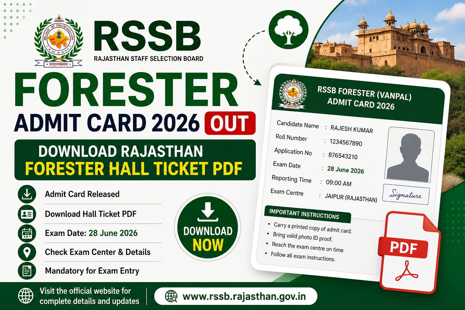 RSSB Forester Admit Card 2026 Out, Download Rajasthan Forester Hall Ticket PDF