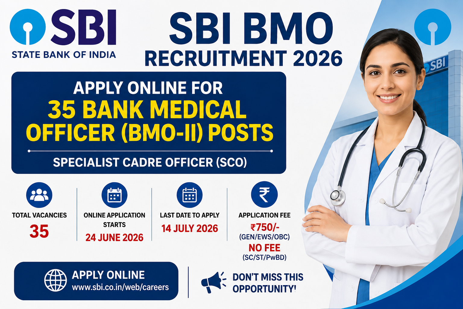 SBI Bank Medical Officer Recruitment 2026 Apply Online for 35 BMO-II Posts, Notification PDF, Eligib