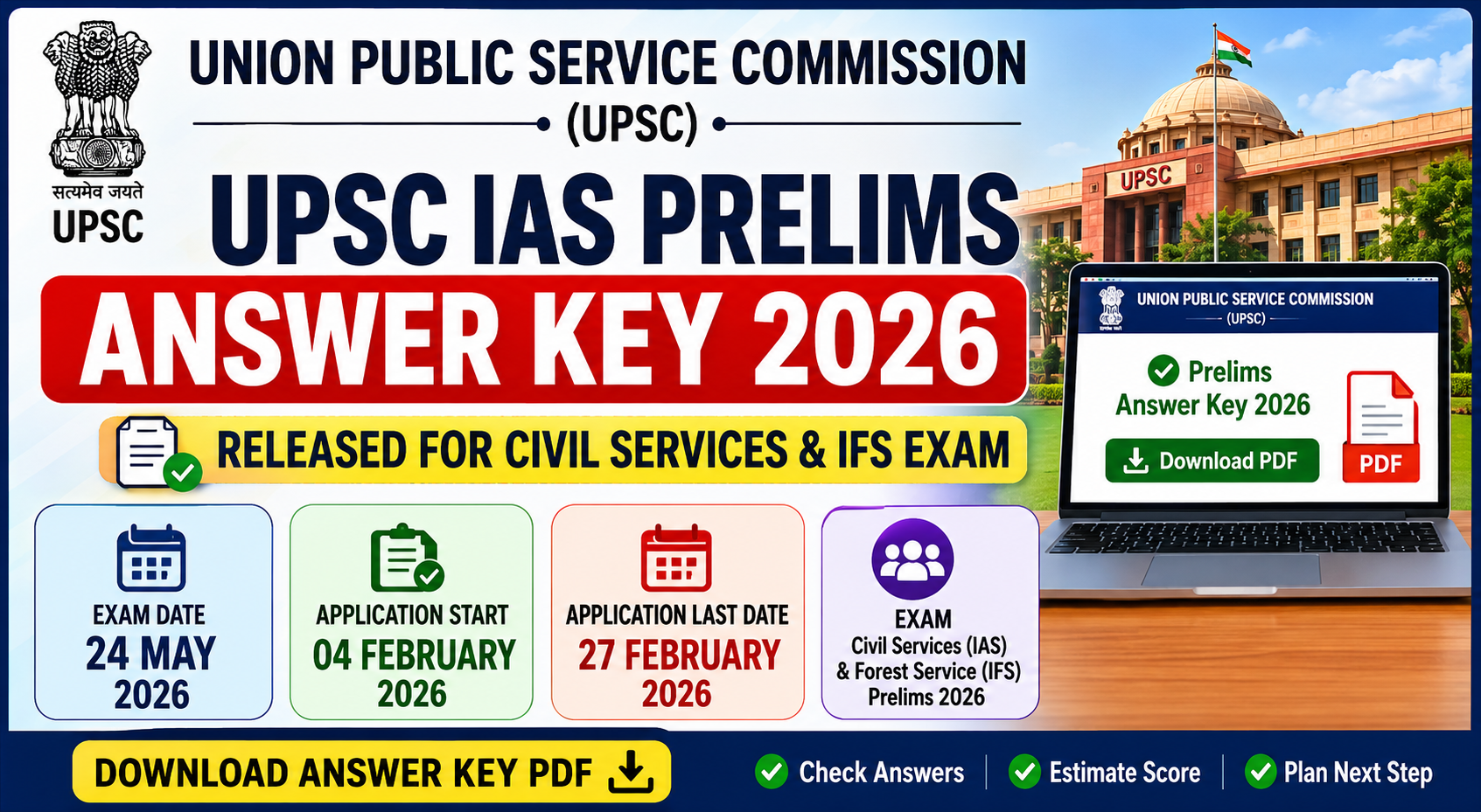 UPSC IAS Prelims Answer Key 2026 Released for Civil Services & IFS Exam – Download PDF